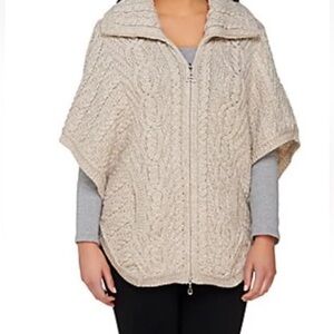 Aran Crafts zip front cape sweater100% Merino wool